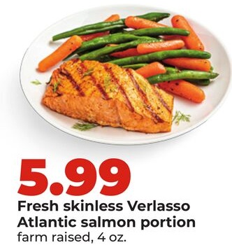 Fresh skinless Verlasso Atlantic salmon portion