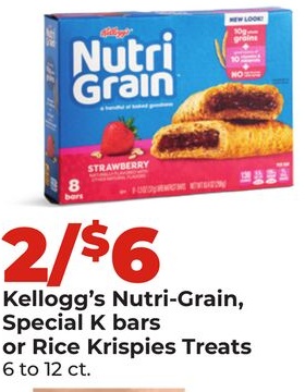 Kellogg's Nutri-Grain, Special K bars or Rice Krispies Treats