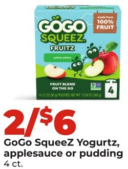 GoGo Squeez Yogurtz, applesauce or pudding