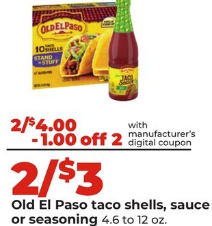 Old El Paso taco shells, sauce or seasoning