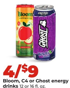 Bloom, C4 or Ghost energy drinks