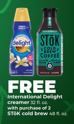 FREE International Delight creamer 32 fl. oz. with purchase of 2 STŌK cold brew 48 fl. oz.