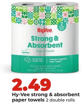 Hy-Vee strong & absorbent paper towels 2 double rolls