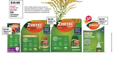 Adult Zyrtec 24-35 ct. Allergen Shield spray 200x (2x), children's pseudoephedrine 15 mg 20x, with pseudoephedrine or ephedrine.