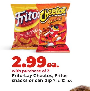 Frito-Lay Cheetos, Fritos snacks or can dip