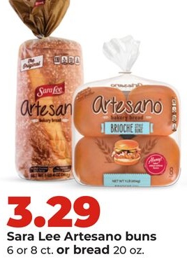 Sara Lee Artesano buns 6 or 8 ct. or bread 20 oz.