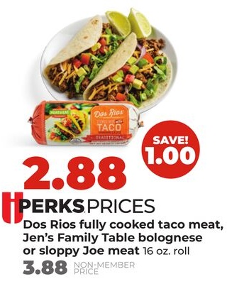 Dos Rios fully cooked taco meat, Jen's Family Table bolognese or sloppy Joe meat