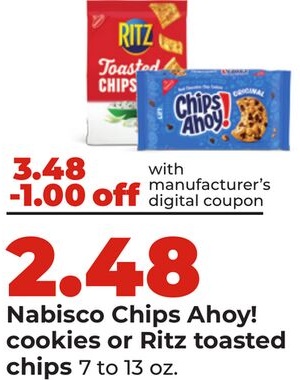 Nabisco Chips Ahoy! cookies or Ritz toasted chips