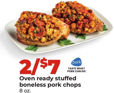 Oven ready stuffed boneless pork chops