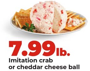 Imitation crab or cheddar cheese ball