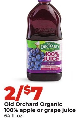 Old Orchard Organic 100% apple or grape juice