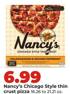 Nancy's Chicago Style thin crust pizza