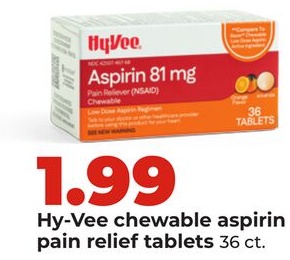 Hy-Vee chewable aspirin pain relief tablets