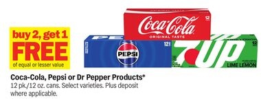 Coca-Cola, Pepsi or Dr Pepper Products*