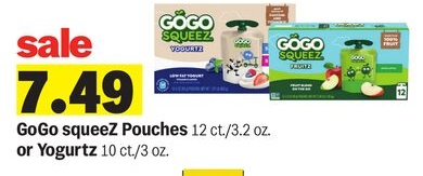 GoGo squeeZ Pouches 12 ct./3.2 oz. or Yogurtz 10 ct./3 oz.