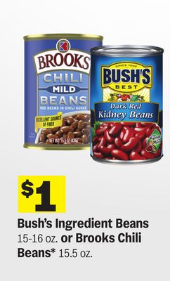 Bush's Ingredient Beans 15-16 oz. or Brooks Chili Beans* 15.5 oz.