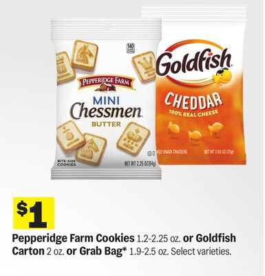 Pepperidge Farm Cookies 1.2-2.25 oz. or Goldfish Carton 2 oz. or Grab Bag* 1.9-2.5 oz.