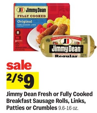 Jimmy Dean Fresh or Fully Cooked Breakfast Sausage Rolls, Links, Patties or Crumbles