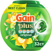 Gain Plus Liquid Laundry Detergent 99-117 oz., Plus Superflings 32 ct., Liquid Laundry Detergent 132-144 oz. or Flings® 60 ct. Mfr.