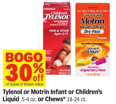 Tylenol or Motrin Infant or Children's Liquid .5-4 oz. or Chews* 18-24 ct.