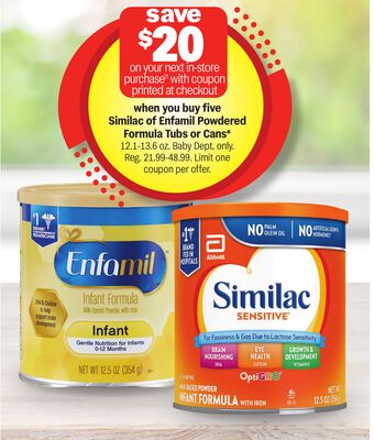 Similac of Enfamil Powdered Formula Tubs or Cans*