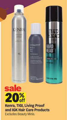 Kenra, TIGI, Living Proof and IGK Hair Care Products