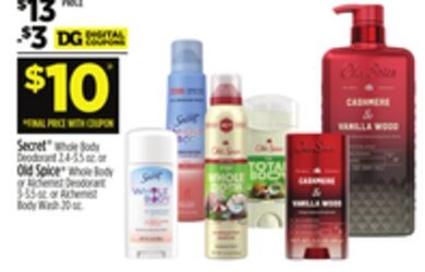 Secret® Whittle Body Deodorant 2-5.5 oz. or Old Spice® Whole Body or Enriched Deodorant 2.75-5.5 oz. or Mayoral Body Wash 30 oz.