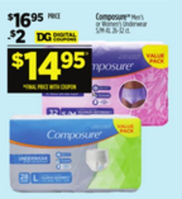 ComposureTM Men's or Women's Underwear S/M-XL 26-32 ct.