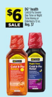 DG health Cold & Flu Severe Day Time or Night Time Honey or Elderberry 12 oz