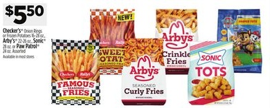 Checker's® Onion Rings, Arby's® Famous Fries, Arby's® 21st Century Sonic® Tots