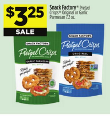 Snack Factory™ Pretzel Crisps® Original or Garlic Parmesan