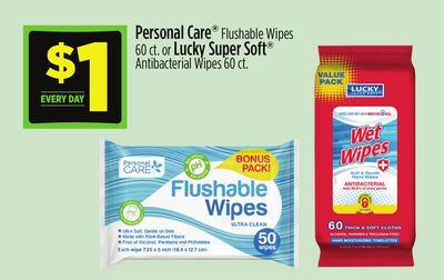 Personal Care®Flushable Wipes 60 ct. or Lucky Super Soft® Antibacterial Wipes 60 ct.