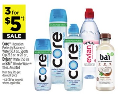 Core® Hydration Perfectly Balanced Water 30.4 oz., Sports Cap 18 oz. or 20 oz., Evian® Water 750 ml or Bai® WonderWater 18 oz.