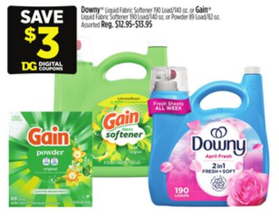 Downy®Liquid Fabric Softener or Gain® Liquid Fabric Softener or Powder