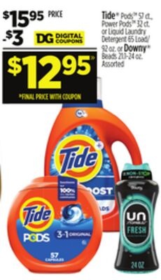 Tide® PODS™, Power Pods™ or Liquid Laundry Beads or Downy® Beads