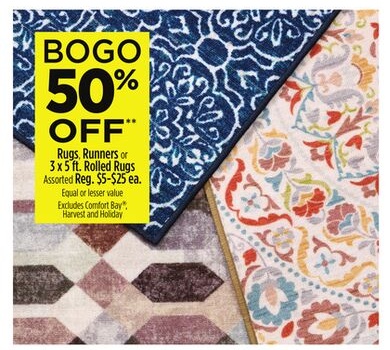 Rugs, Runners or 3 x 5 ft. Rolled Rugs