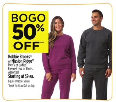 Bobbie Brooks® or Mission Ridge® Men's or Ladies' Fleece Crew or Pants
