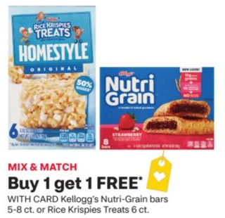 Kellogg's Nutri-Grain bars 5-8 ct. or Rice Krispies Treats 6 ct.