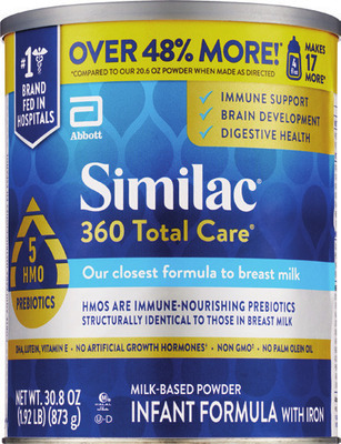 Similac powder 20.1-30.8 oz, 360 Total Care, Advance or Sensitive ready to feed infant formula 32 oz (excludes whole milk and Alimentum)