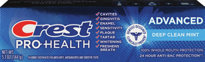 ANY Crest 3D White 3-3.3 oz., Pro-Health 5.1 oz., Plus 7.2 oz., Clean Breath 2.5 oz paste, Scope/Crest Pro-Health Clean Mint, Intense 1L or Advanced 500ML.