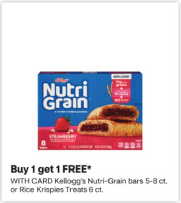 Kellogg's Nutri-Grain bars 5-8 ct. or Rice Krispies Treats 6 ct.