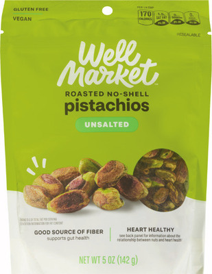 Well Market pistachios 5-8 oz or cashews 8 oz (excludes chocolate covered nuts).