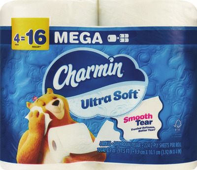 Charmin Ultra 4 mega, essentials 6 mega, Bounty Select-A-Size 2 double or 1 mega roll.