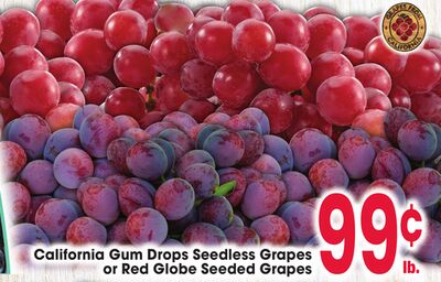 California Gum Drops Seedless Grapes or Red Globe Seeded Grapes
