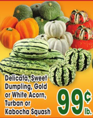 Delicata, Sweet Dumpling, Gold or White Acorn, Turban or Kabocha Squash