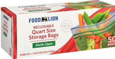 FOOD LION RECLOSABLE STORAGE OR FREEZER BAGS