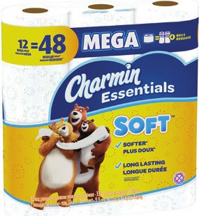 12 Mega Rolls Charmin Essentials, 6 Triple Rolls Bounty Essentials