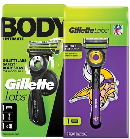 Gillette Labs Body + Intimate or NFL Vikings men’s reusable razor