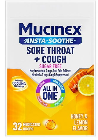 Mucinex InstaSoothe Sore Throat + Cough 32-ct. medicated drops