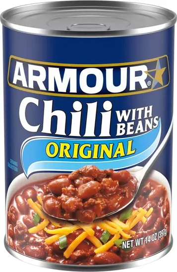 Armour Star Chili with Beans, 22g Protein Per Serving, Canned Food, 14 oz Can